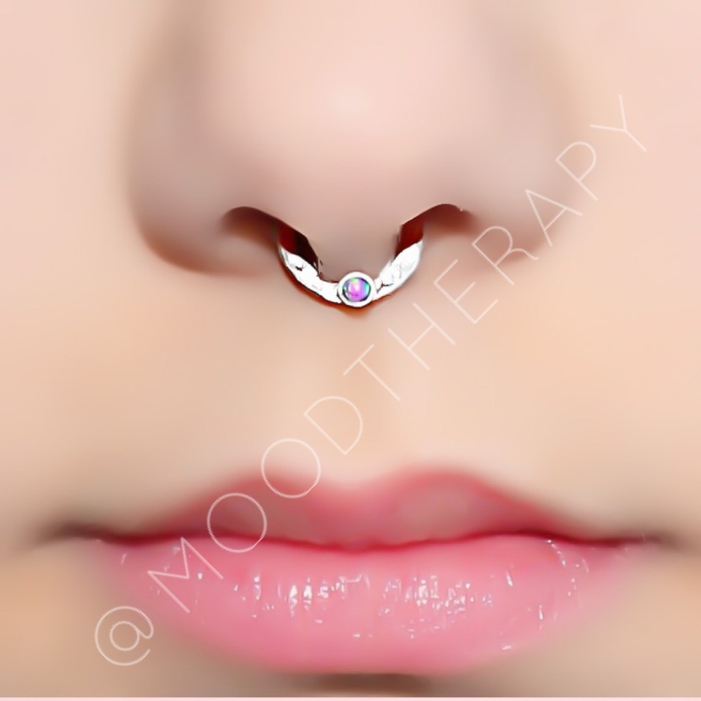 𝟯 𝗣𝗔𝗖𝗞 - 925 Sterling Silver Purple Fire Opal Septum Ring or Daith Earring